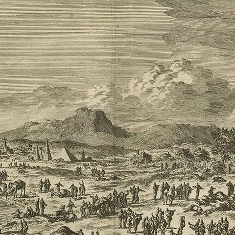 Antique Bible Print Fifth Plague of Egypt by J. Luyken, 1743, close-up 1