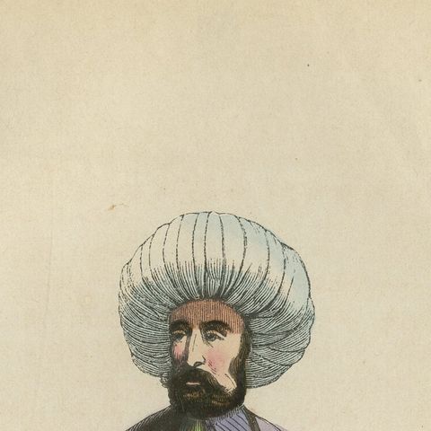 Turkish Religious Scholar, Antique Ottoman Costume Lithograph, c.1852, close-up 5