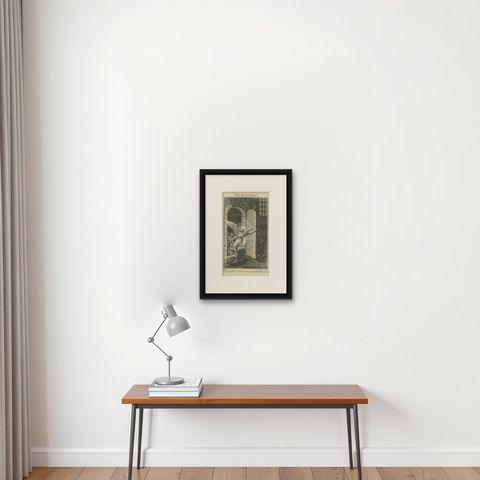 Apostles Released by Angel, Acts V Antique Engraving c.1735, shown framed on a wall, true to size