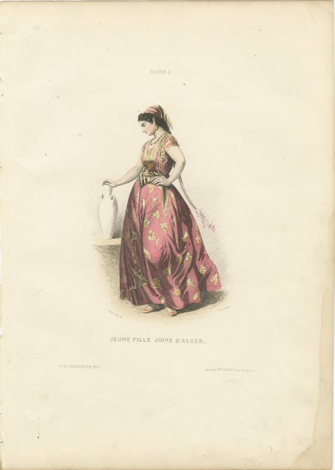 Jewish Girl Print Algiers Algeria 1853 by Compte-Calix, Hand-Colored Lithograph, view 2