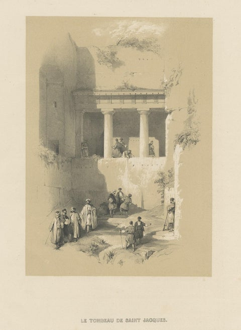 Old Print of Tomb of Jacob, Israel, ca.1845, close-up 1