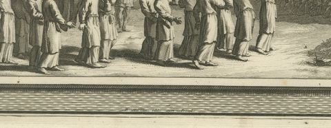Joshua Meets the Angel and the Fall of Jericho, Mortier Bible circa 1700, close-up 1