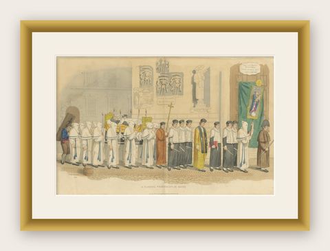 Funeral Procession in Rome with Hooded Figures and Clergy, London 1820, shown framed