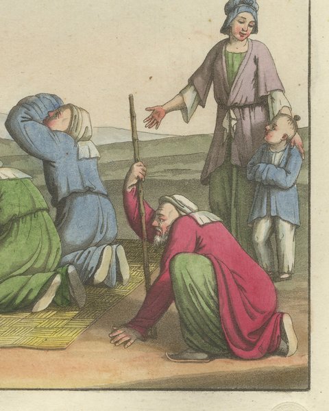 Antique Hand-Colored Print of Worship at a Chinese Shrine, Ferrario, 1815, close-up 1