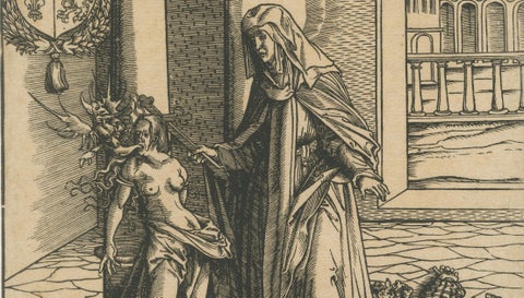 Saint Radegonde Exorcising a Demon, Burgkmair Circle, c.1516 Woodcut, close-up 2