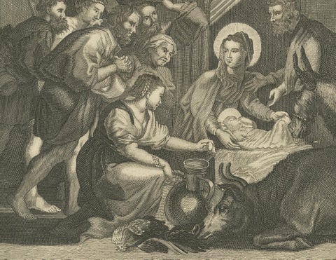 Set of Biblical Engravings, Nativity, Luke the Evangelist & Annunciation, c1735, close-up 5