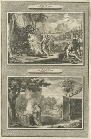 Jael Kills Sisera and the Calling of Gideon, Mortier Bible circa 1700
