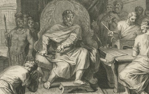 Biblical Engravings, The Unforgiving Servant & Christ Blessing Children, c.1700, close-up 4
