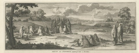 Print of Mourning of Greek Widows in Rama and Baptism in The River Jordan, 1730, close-up 1