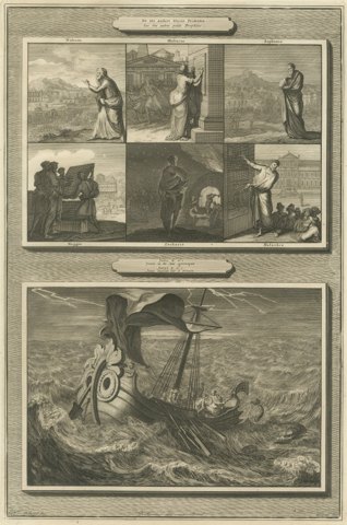 Six Minor Prophets and Jonah Thrown into the Sea, Mortier Bible circa 1700