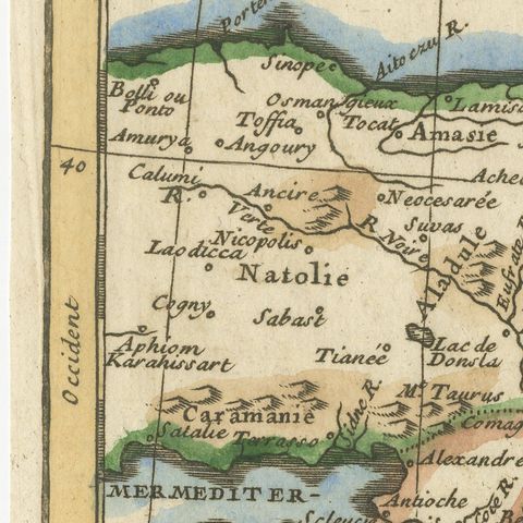 Antique Turkey in Asia Map with Cyprus and the Holy Land, circa 1760, close-up 6