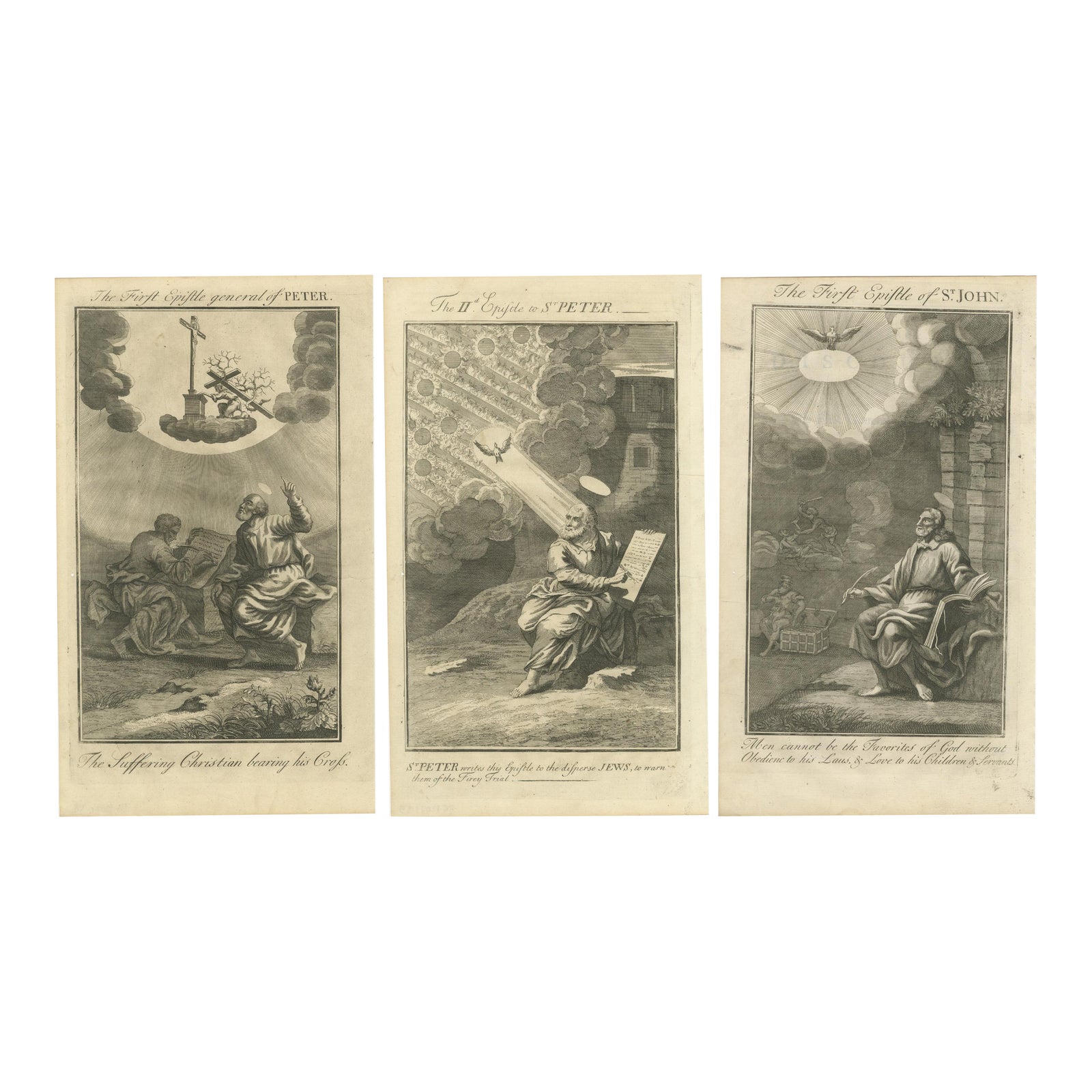 Biblical Engravings, Epistles of Peter and John, Divine Inspiration Scenes 1735