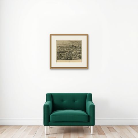Antique Bible Print Second Plague of Egypt by J. Luyken, 1743, shown framed on a wall, true to size