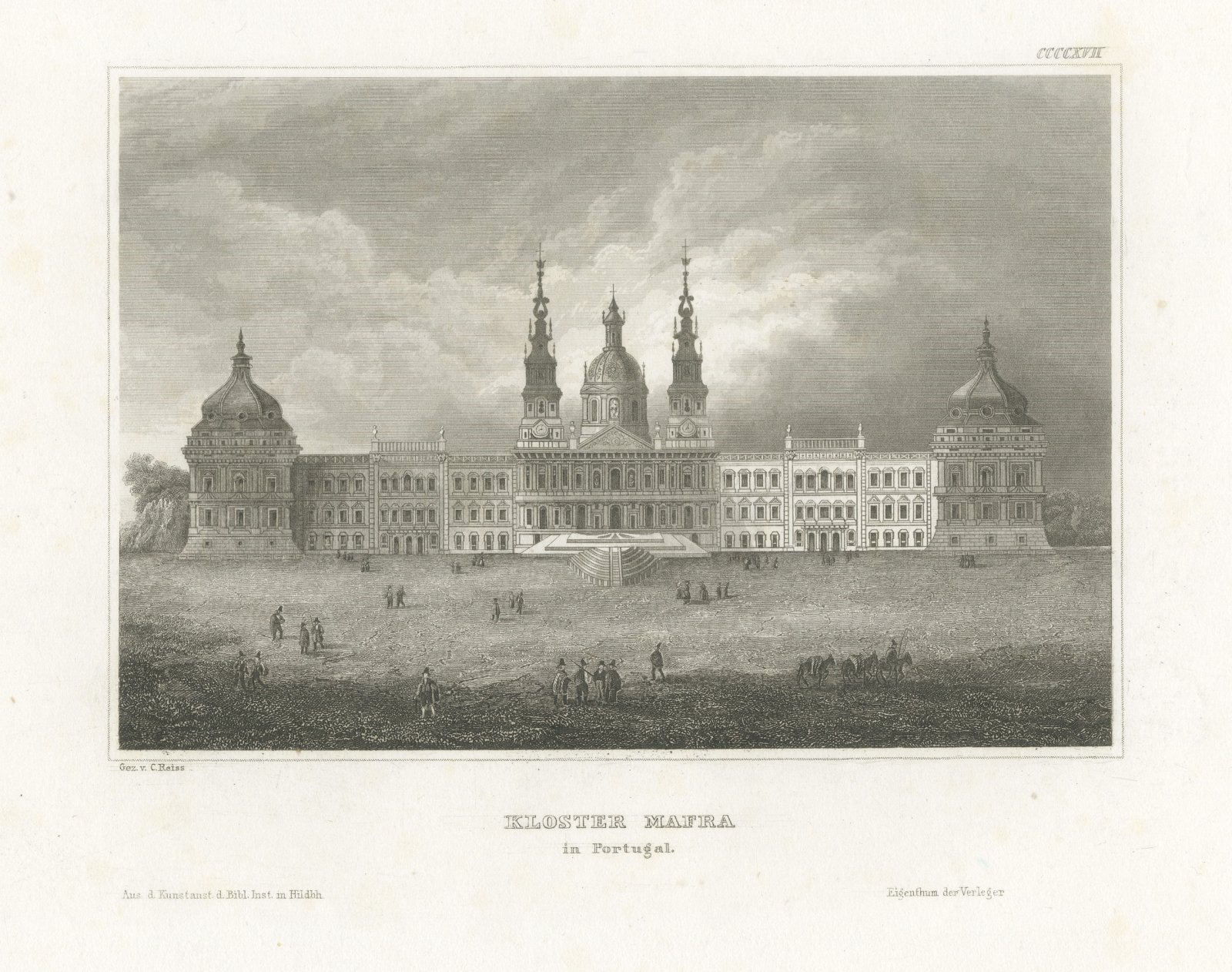 The Monastery Palace of Mafra, Portugal, Antique Architectural View, circa 1850