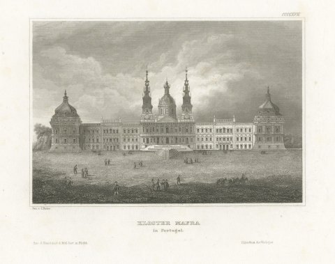The Monastery Palace of Mafra, Portugal, Antique Architectural View, circa 1850