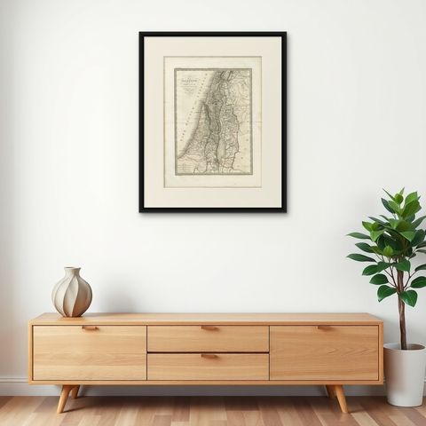 Antique Map of Palestine and the Holy Land, Lapie, Paris, 1838, shown framed on a wall, true to size