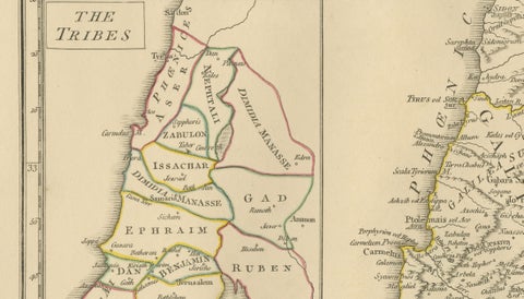 Antique Map of Biblical Palestine, Holy Land & Jerusalem Insets, c.1818, close-up 4