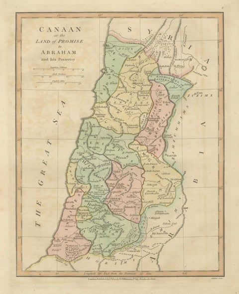 The Land of Promise, Elegant Hand-Colored Biblical Map of Canaan, London 1827, close-up 1