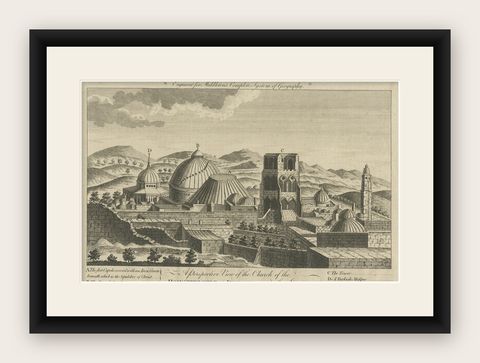 Antique View of the Holy Sepulchre Church in Jerusalem, Ca.1778, shown framed