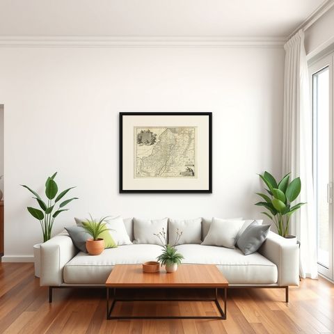 Antique Map of the Holy Land by Van Luchtenburg, c.1720, shown framed in a room, true to size