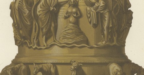 Baptismal Font at Liège, Antique Chromolithograph, Lacroix, 1851, close-up 2