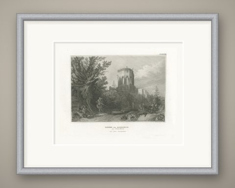 Ruins at Samaria, Palestine, Antique View with Hunter and Agaves, circa 1850, shown framed