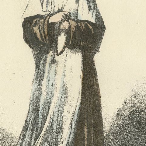Graceful Simplicity: Handcolored Print of a Zocolette Nun, Plate 79, 1862, close-up 2