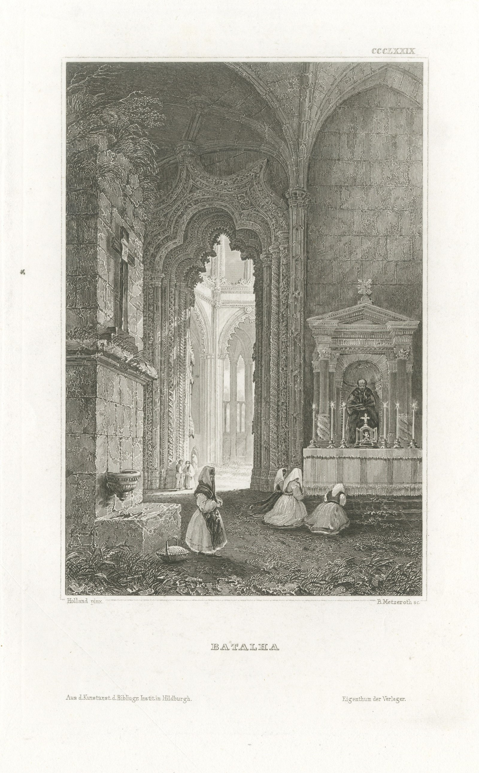 Batalha Monastery, Portugal, Antique Interior View with an Altar, circa 1850