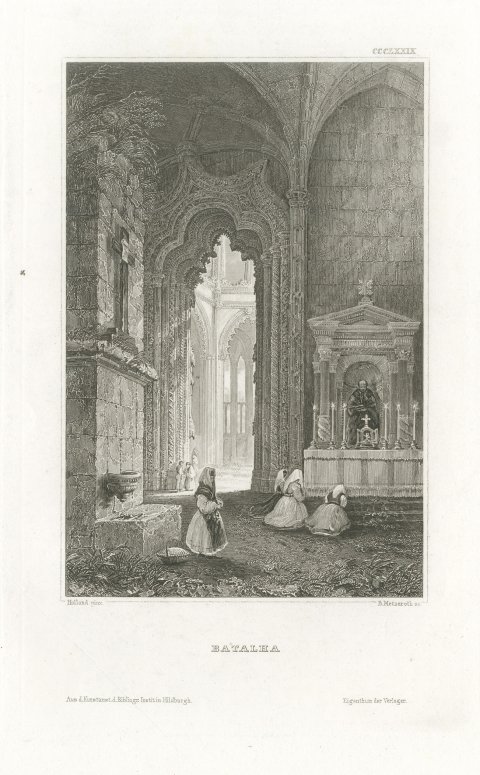 Batalha Monastery, Portugal, Antique Interior View with an Altar, circa 1850