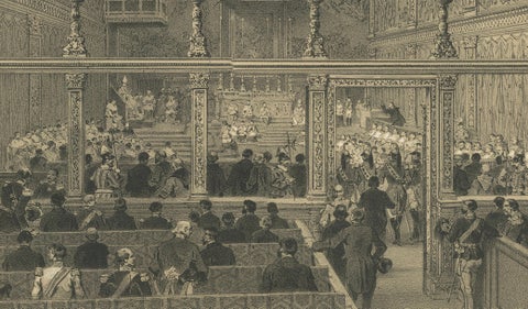 Sistine Chapel Interior, Vatican, Antique Festive Scene Print, 1869, close-up 4