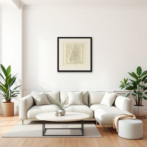 Antique Holy Land Map, Judée ou Terre Sainte, Robert de Vaugondy, 1806, shown framed in a room, true to size