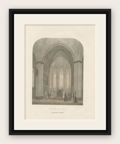 Uppsala Cathedral Memorial Chapel, Gustavianska Grafkoret, Lithograph 1877, shown framed