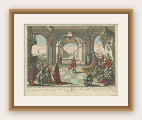 Joseph and Pharaoh, Antique Vue d’Optique by Probst, c.1770, shown framed