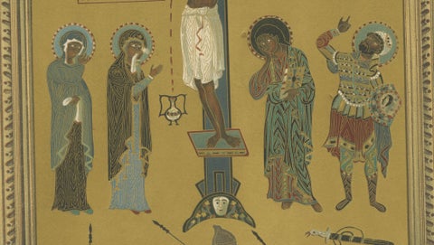 Bavarian Crucifixion Icon Chromolithograph, 19th Century, Signed, close-up 2