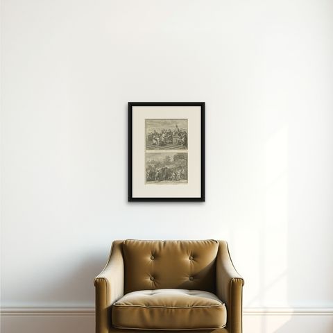 Quetzalcoatl Worship and Hunting Deity, Rare 1734 Engraving of Aztec Rituals, shown framed on a wall, true to size