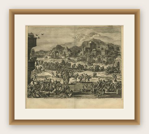 Antique Bible Print Slaughter of the Innocents by J. Luyken, 1743, shown framed