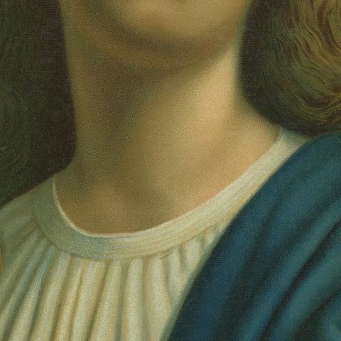 Holy Mary in Prayer, Antique German Marian Chromolithograph, 1904, close-up 5