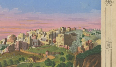 Romantic Antique View of Bethlehem Holy Land under a Pink Sunset, ca. 1850, close-up 6
