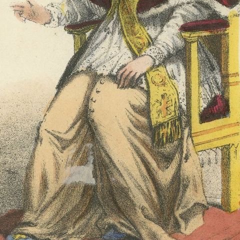 Hand-colored Lithograph, Sa Sainteté Recevant (His Holiness Receiving), 1862, close-up 2