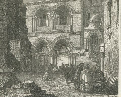 Church of the Holy Sepulchre, Jerusalem, Antique View of the Facade, circa 1850, close-up 1