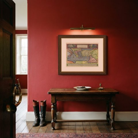 The Travels of Saint Paul, Antique Map by Abraham Ortelius, circa 1590, shown framed in a room, true to size