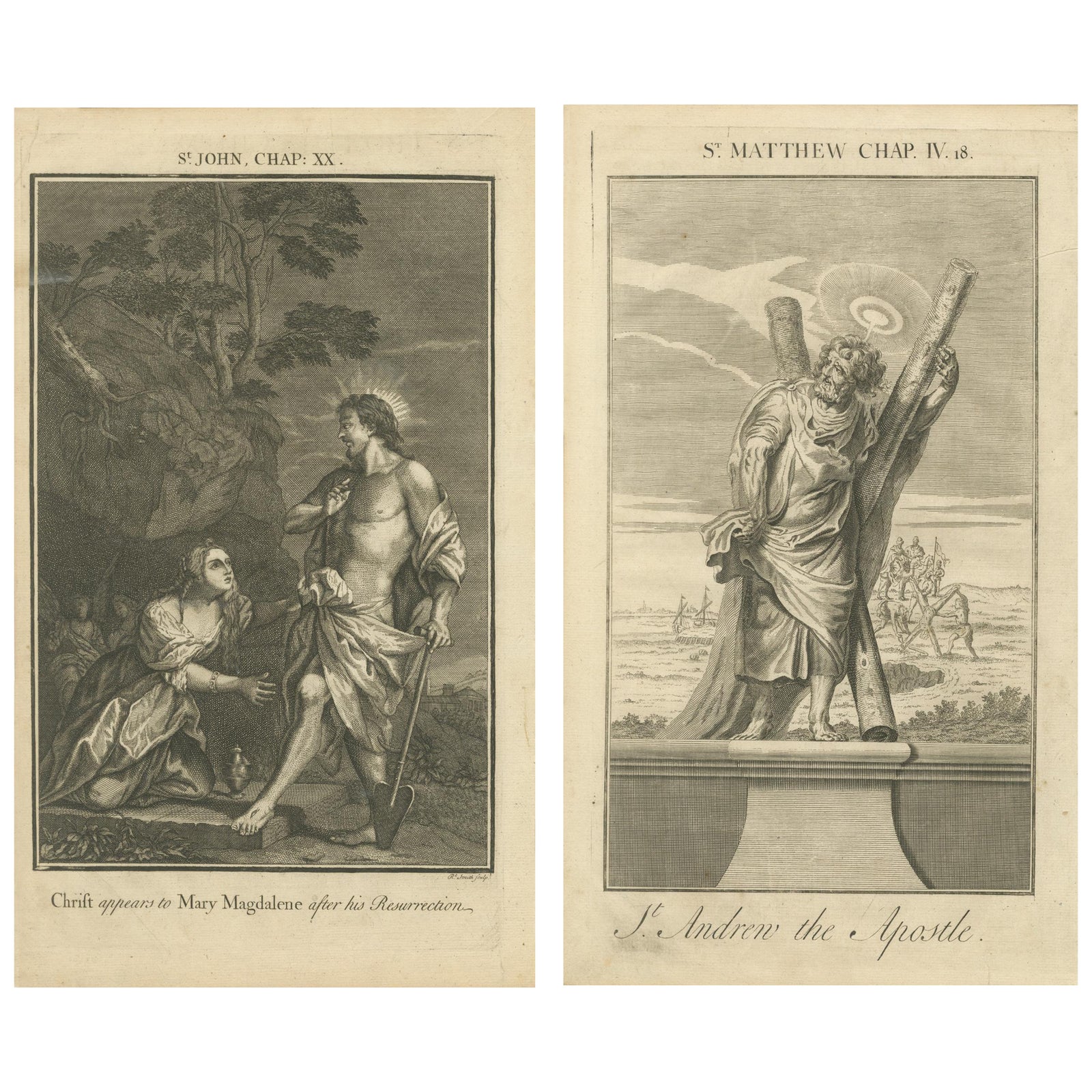 Biblical Engravings, Christ’s Resurrection & St. Andrew the Apostle (1735)