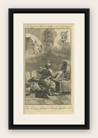 Epistle to the Hebrews Engraving, Paul, Law & Gospel Allegory c.1735, shown framed
