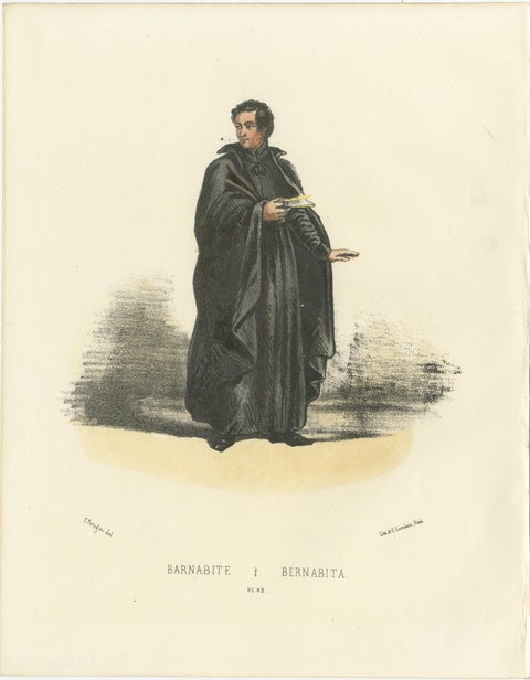 Barnabite, 1862 Hand-Colored Lithograph of a Barnabite Monk, view 2