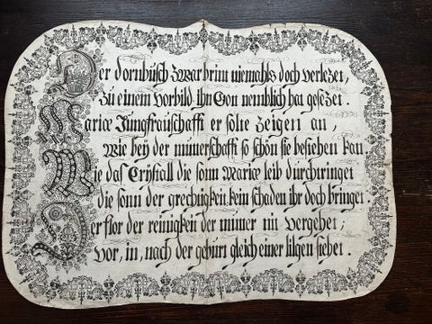 Unique 18th c. German Manuscript Broadside, Virgin Mary Devotional Poem, c.1750, view 2