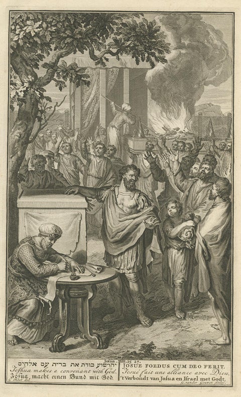 Antique Print Religion 'Joshua Makes a Convenant with God' by De Hondt, 1728, view 2