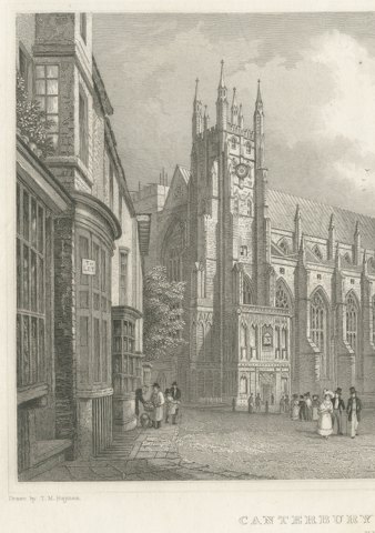 Canterbury Cathedral, Kent, after T. M. Baynes, Antique Steel Engraving, 1837, close-up 1