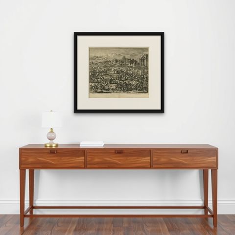 Antique Bible Print Third Plague of Egypt by J. Luyken, 1743, shown framed on a wall, true to size