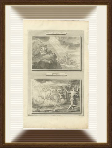 Fire from Heaven and Elijah's Chariot of Fire, Pieter Mortier, circa 1700, shown framed