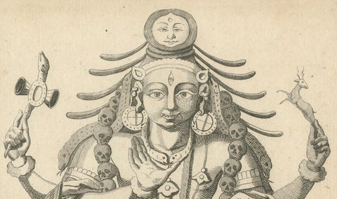 1806 Engraving: Parachiven's Fierce Divinity in Hindu Mythology, close-up 4